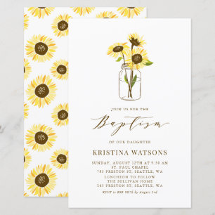 Papier Fleurs de soleil jaunes dans Mason Jar Baptême Inv