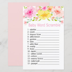 Papier Fleurs délicates Baby word scramble jeu