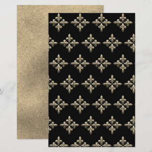 Papier Fleurs des Lys Motif sur Noir avec dos d'or