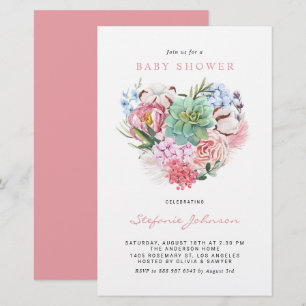 Papier Fleurs et Baby shower cardiaque Succulent Invitati