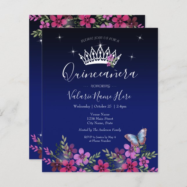 Papier Fleurs et papillon Quinceanera (Devant / Derrière)