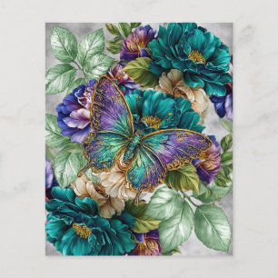 Papier Fleurs et papillons sarcelle blanc violet