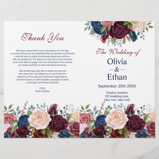 Papier Fleurs florissantes Marsala Pink Navy (Devant)
