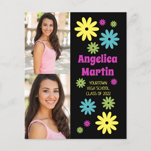 Papier Fleurs Hippie Rétro 2 Photo Budget Graduation (Devant)