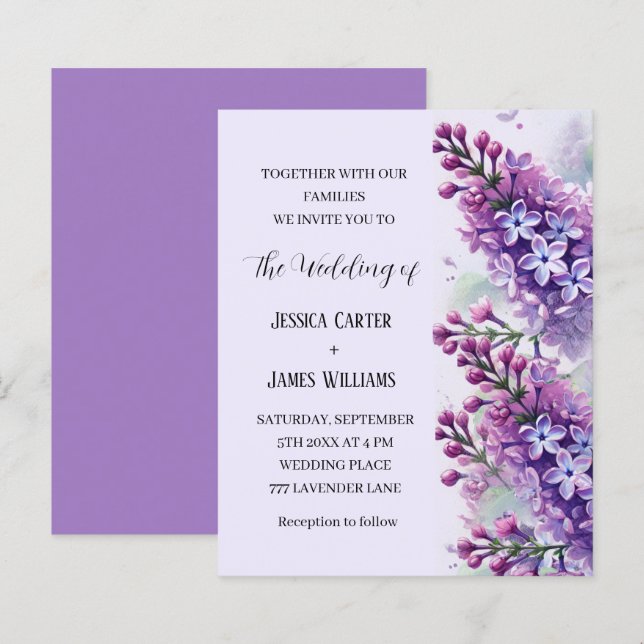 Papier Fleurs Lilac Aquarelle Mariage rustique (Devant / Derrière)