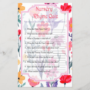 Papier Fleurs Nursery Rhyme Quiz jeu de baby shower