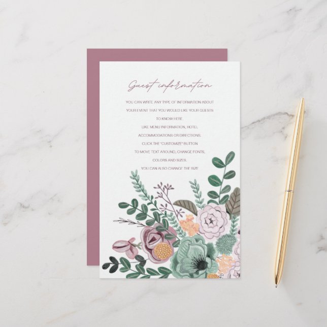 Papier Fleurs peintes à la main romantiques Informations  (Devant/Arrière en situation)