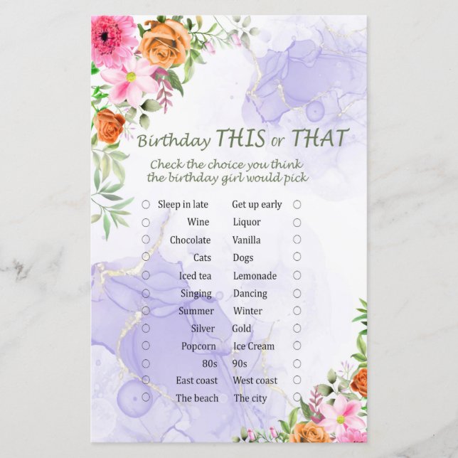 Papier Fleurs roses Anniversaire Ce ou Ce Jeu (Devant)