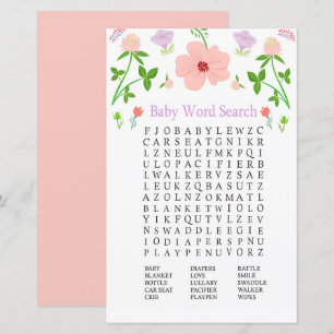 Papier Fleurs roses Baby shower Word Recherche Jeu