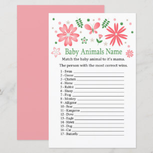 Papier Fleurs roses Bébé Animaux Nom Jeu