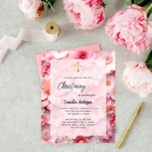 Papier Fleurs roses budget fille Christening invitation