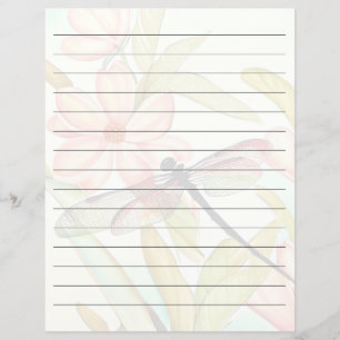 Papier Fleurs roses et alignées de libellules
