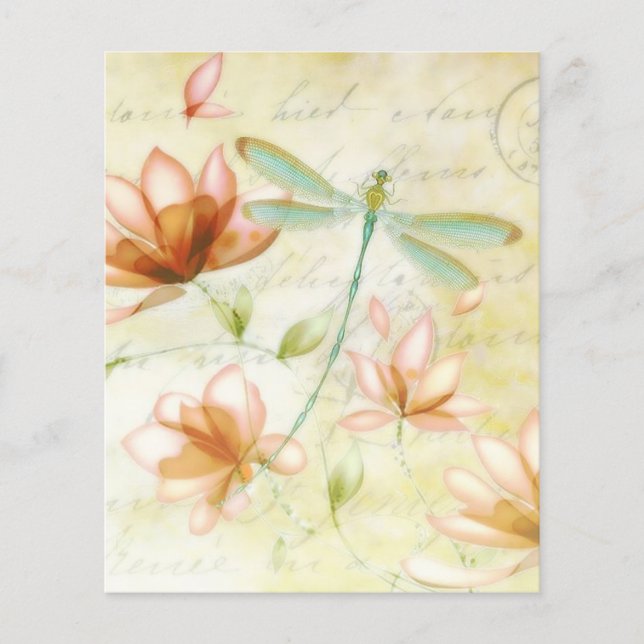Papier Fleurs roses et libellule (Devant)
