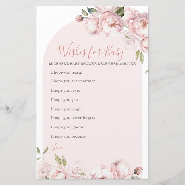 Papier Fleurs roses Fille bébé en fleurs Voeux pour bébé (Devant)