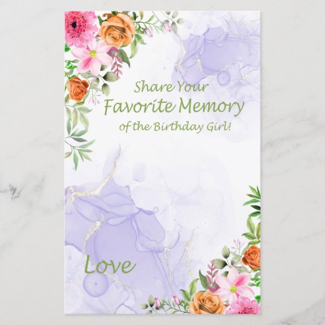 Papier Fleurs roses Mémoire préférée de la fille d'annive (Devant)