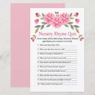 Papier Fleurs roses Nursery Rhyme Quiz jeu de baby shower
