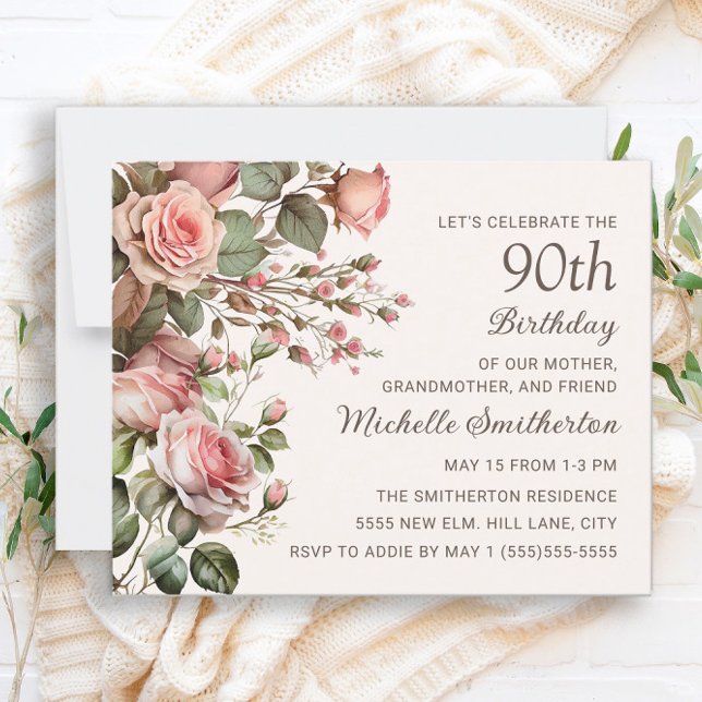 Papier Fleurs roses pour les 100 ans de grand-mère, 90e a (Créateur téléchargé)