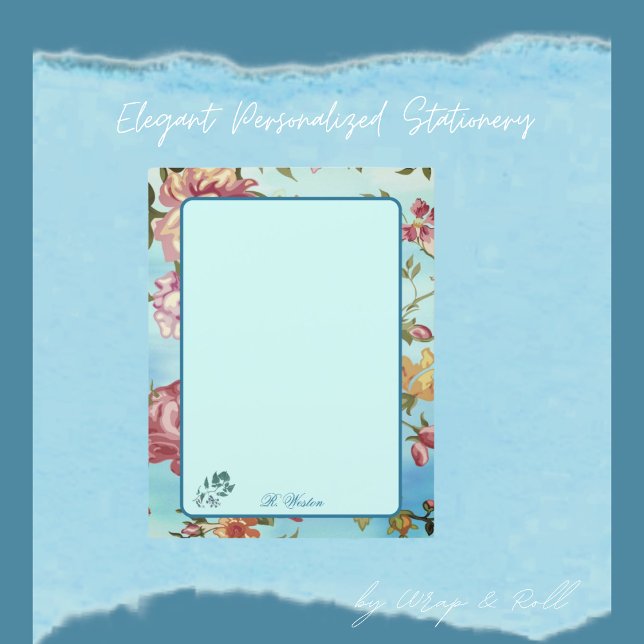 Papier Fleurs roses sur fond bleu personnalisé (Créateur téléchargé)