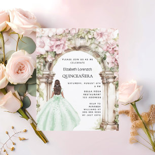 Papier Fleurs roses vertes en arche pour invitation de Qu