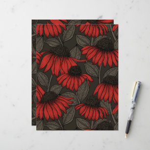 Papier Fleurs rouges sur marron