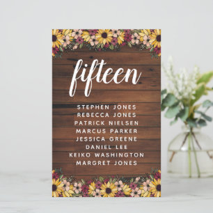 Papier Fleurs rustiques Bois Numéro de table Nom du clien
