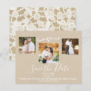 Papier Fleurs rustiques dentelle blanche Kraft Photo cart