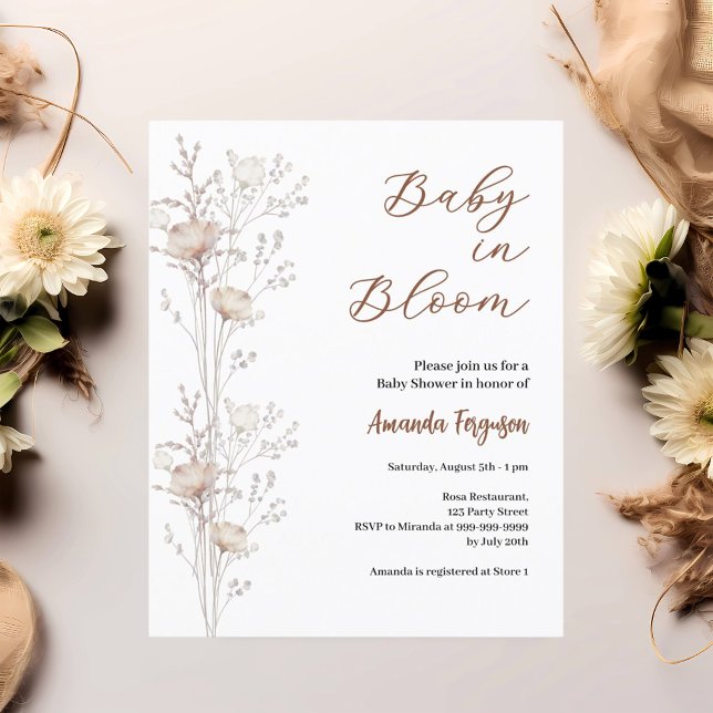 Papier fleurs sauvages baby showers en fleurs beige invit (Créateur téléchargé)