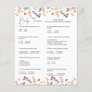 Papier Fleurs sauvages Bébé Quiz   Jeu de Baby Shower