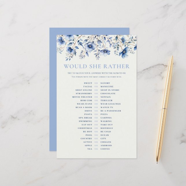 Papier Fleurs sauvages Bleus Voudrait Elle Plutôt Baby sh (Devant/Arrière en situation)