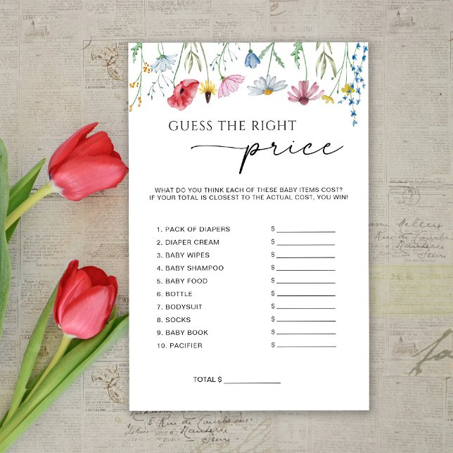 Papier Fleurs sauvages Devinez Le Baby shower Des Prix Je (Créateur téléchargé)