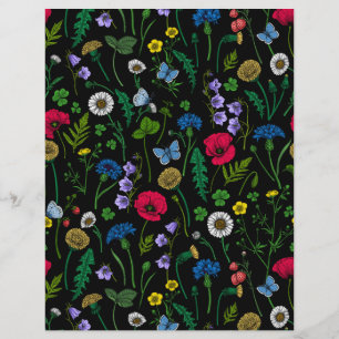 Papier Fleurs sauvages en noir