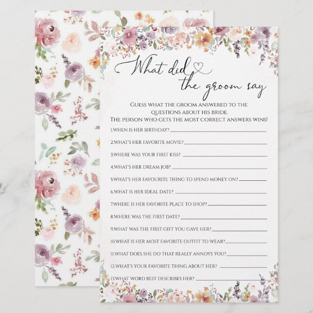 Papier Fleurs sauvages Qu'est-ce que le marié a dit à la  (Devant / Derrière)