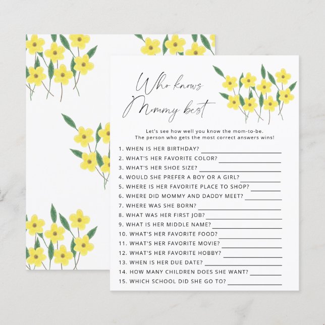 Papier Fleurs sauvages Qui connaît maman meilleur jeu (Devant / Derrière)