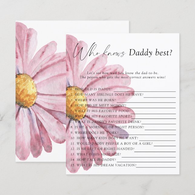 Papier Fleurs sauvages Qui connaît papa meilleur jeu (Devant / Derrière)