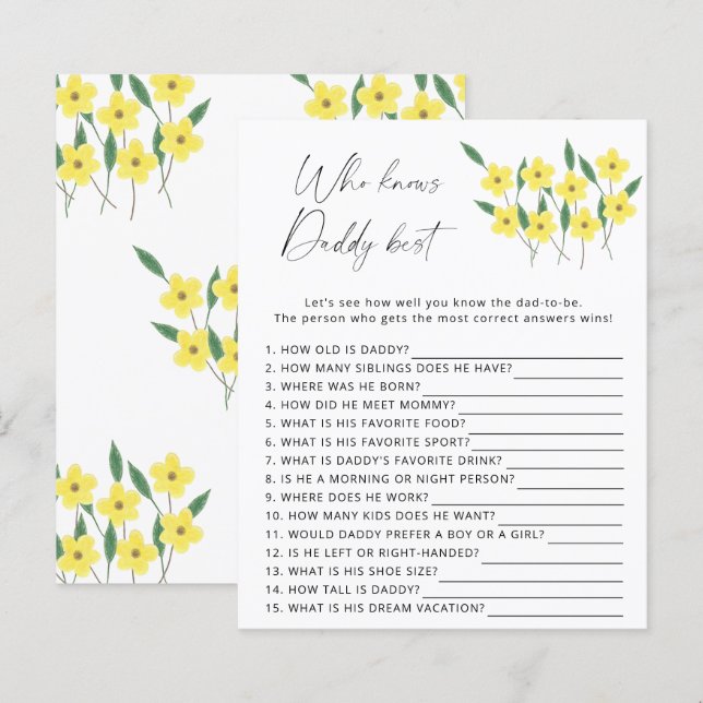 Papier Fleurs sauvages Qui connaît papa meilleur jeu (Devant / Derrière)