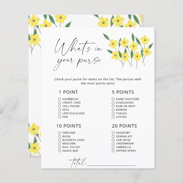 Papier Fleurs sauvages Qu'y a-t-il dans votre sac à main (Devant / Derrière)