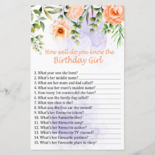 Papier Fleurs Tu connais bien la fille d'anniversaire