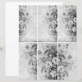 Papier Fleurs Vintage Collage 1b 3 de 4 Noir et Blanc