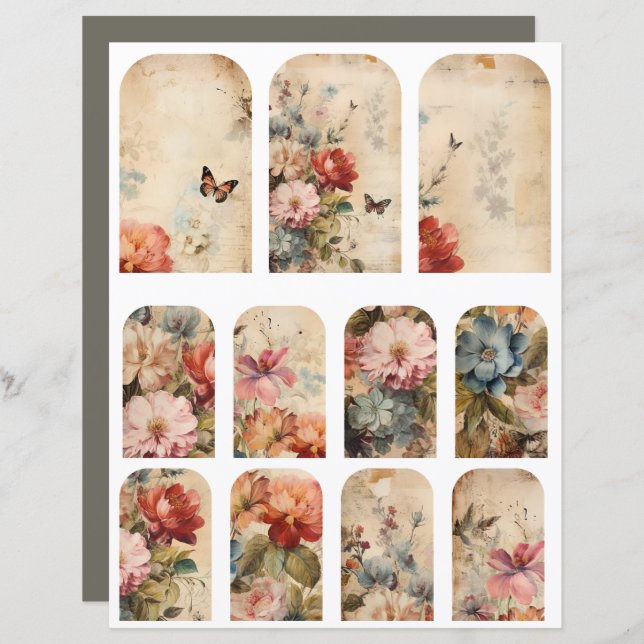 Papier Fleurs Vintage Collage 2 (Devant / Derrière)