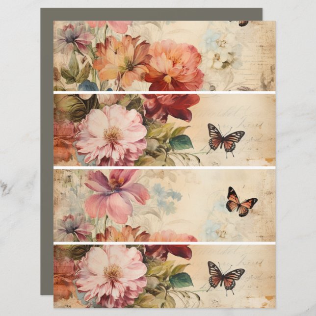 Papier Fleurs Vintage Collage 2 (Devant / Derrière)