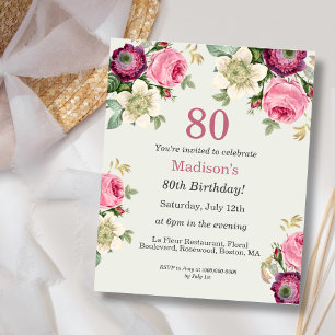 Papier Floral 80e Budget Invitation Anniversaire