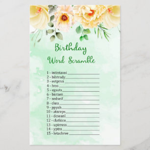 Papier Floral Anniversaire Mot Scramble Jeu