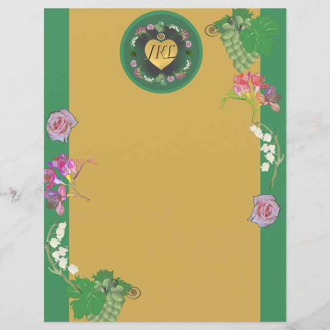 Papier Floral avec raisins vert/or (Devant)