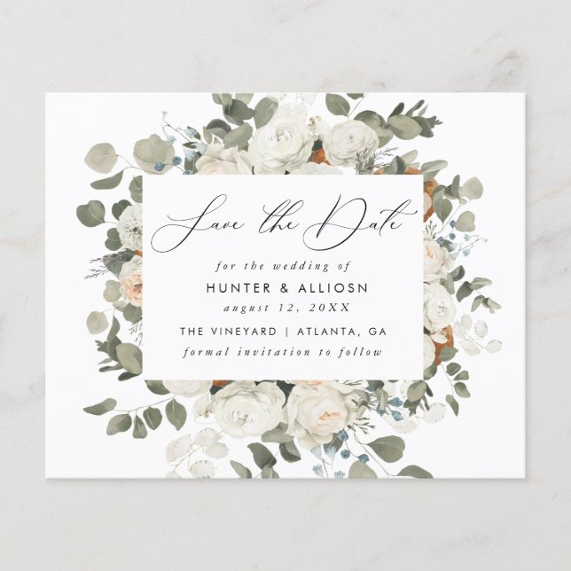 Papier Floral blanc Enregistrer la date (Devant)