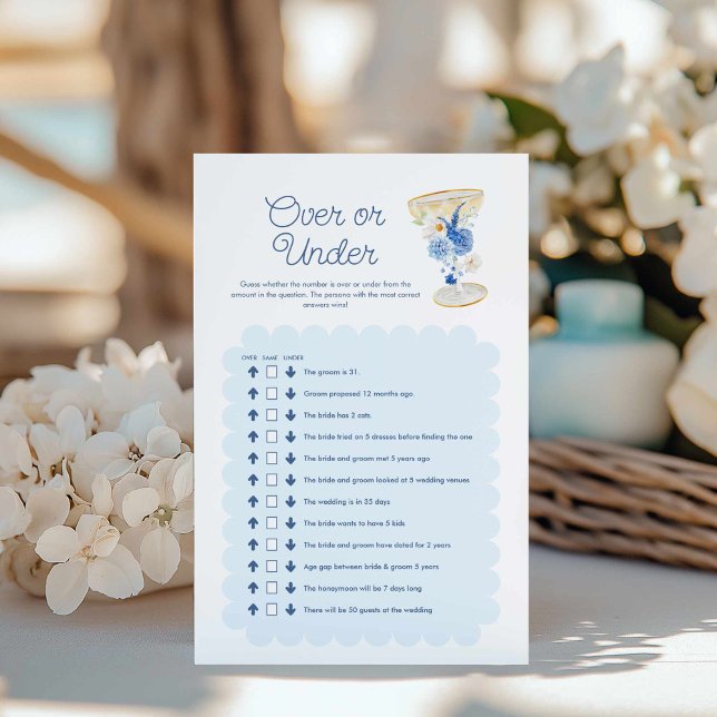 Papier Floral bleu au-dessus ou en dessous du jeu nuptial (Blue Floral Bridal Shower Game)