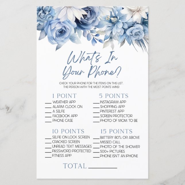 Papier Floral bleu Dusty dans votre jeu de Baby shower de (Devant)