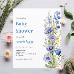 Papier Floral bleu garçon Baby shower invitation
