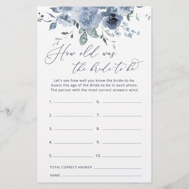 Papier Floral bleu Quel âge a la mariée d'être partie (Devant)