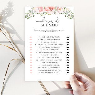 Papier Floral blush Il dit qu'elle a dit nuptiale douche
