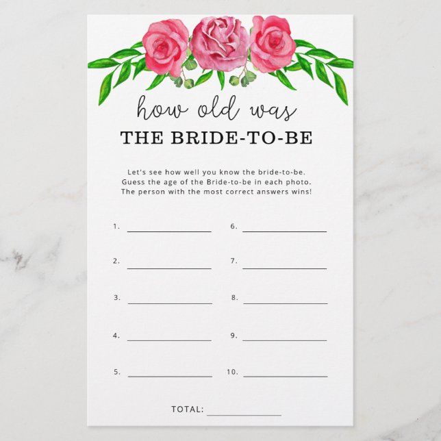 Papier Floral blush Quel âge avait la mariée pour être (Devant)